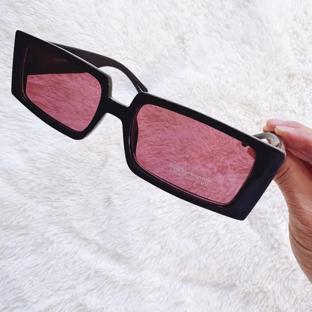 Aaron Black w/ Red Tint Rectangular Sunglasses
